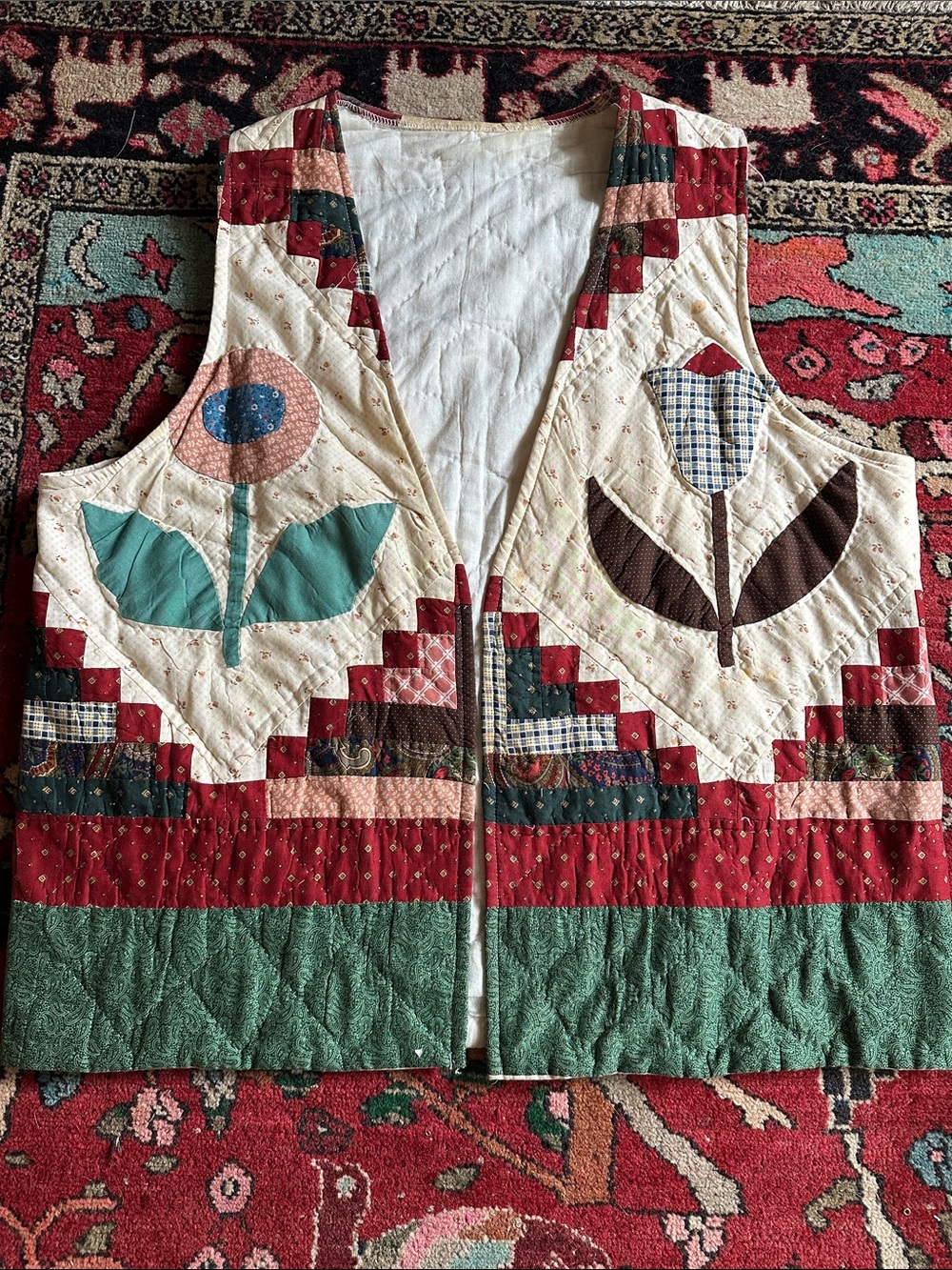 Vintage Cottage Core Patchwork Vest 1980s Grandma Vibes XL